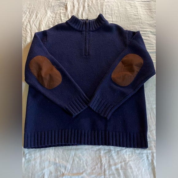 VTG L.L. Bean Navy Shetland Wool 1/4 Zip with Elbow Patch Mens Sweater Sz Large - Picture 1 of 16